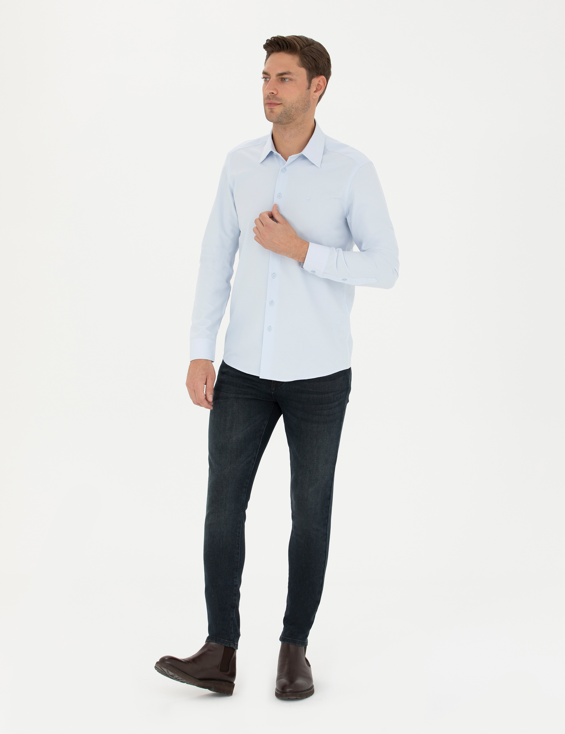 Pierre Cardin Mavi Slim Fit Uzun Kollu Gömlek görsel 4