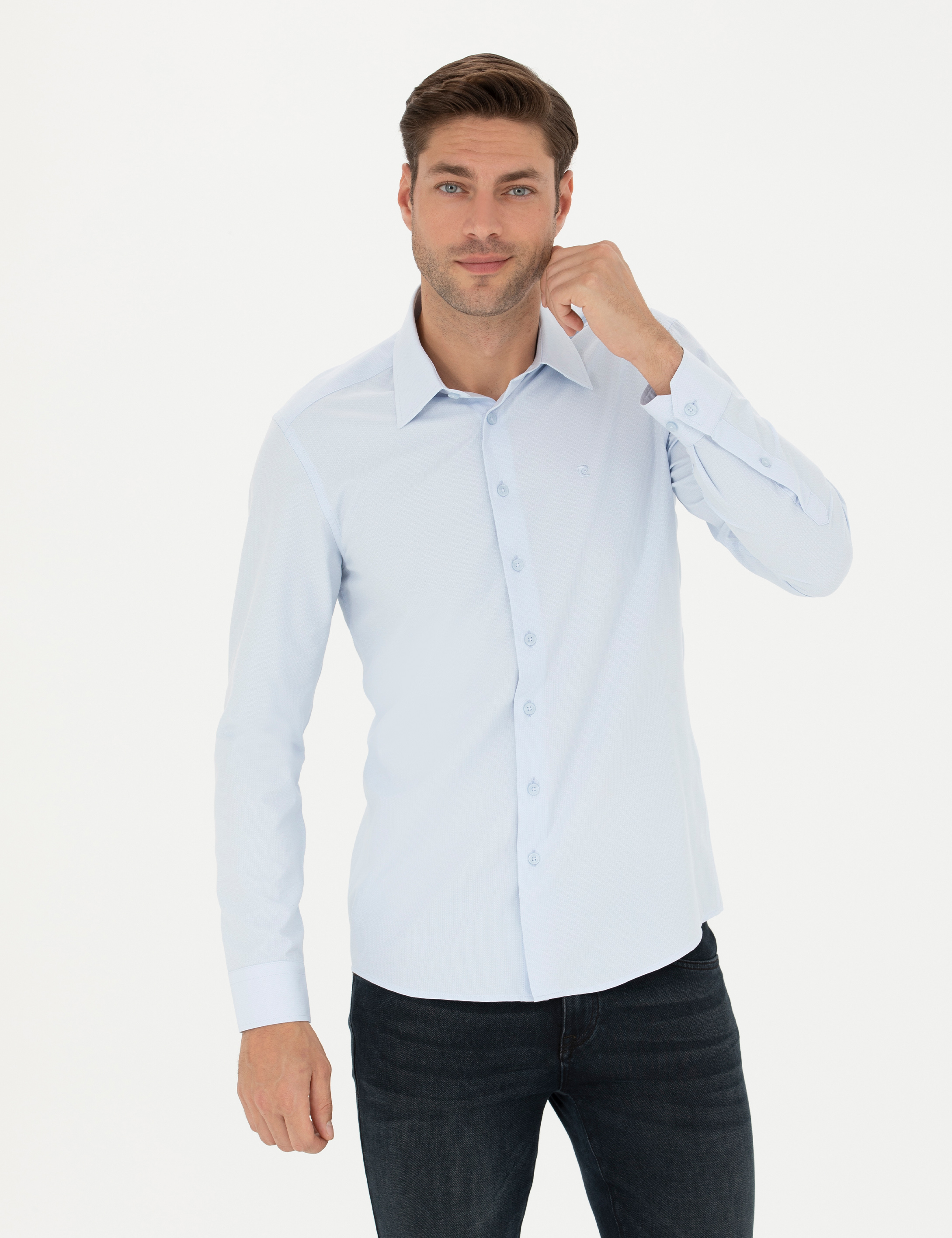 Pierre Cardin Mavi Slim Fit Uzun Kollu Gömlek görsel 3
