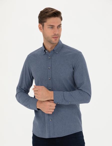 Koyu Mavi Slim Fit Uzun Kollu Gömlek - 50280214052