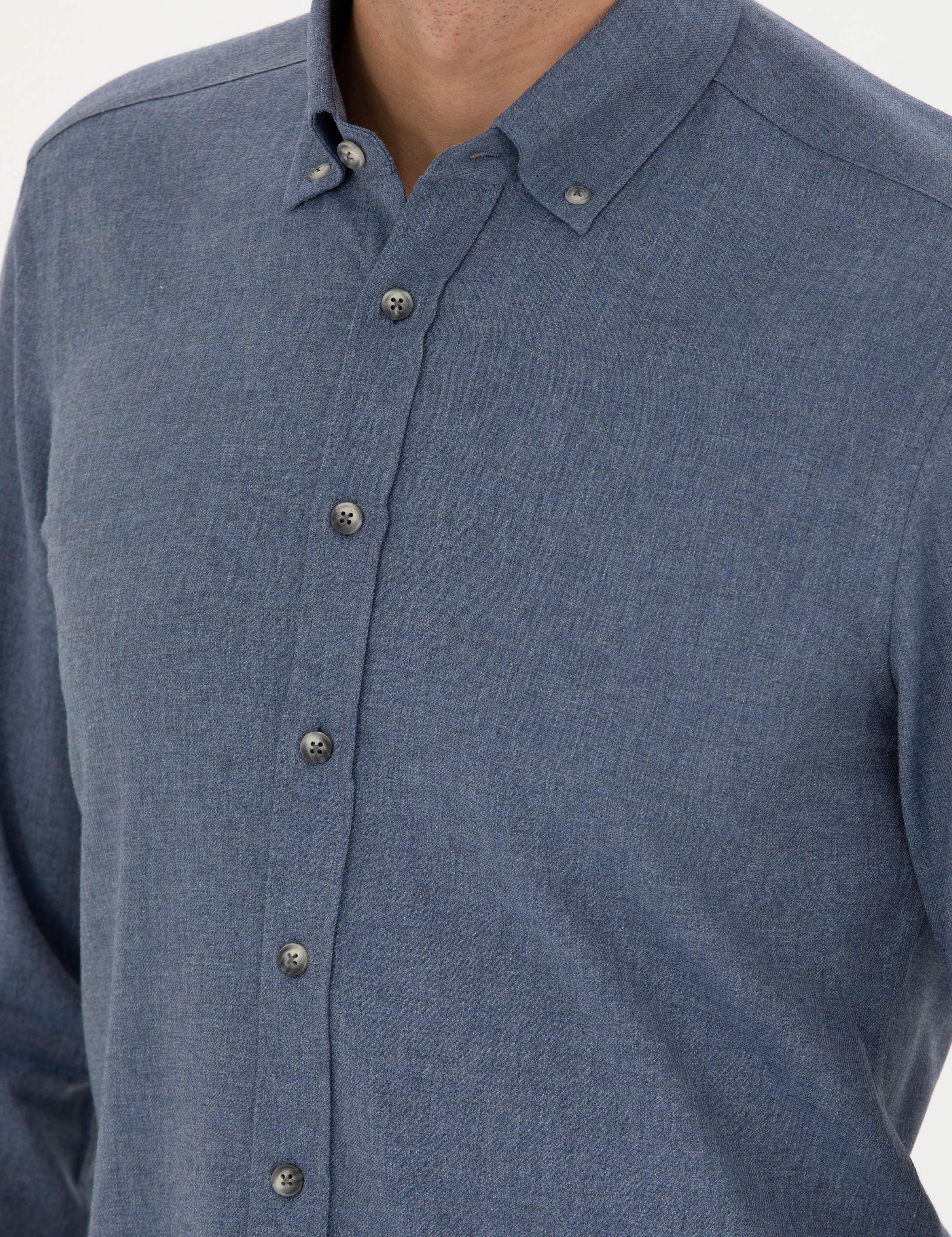 Koyu Mavi Slim Fit Uzun Kollu Gömlek