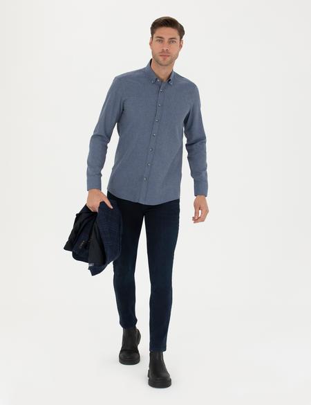 Koyu Mavi Slim Fit Uzun Kollu Gömlek - 50280214052