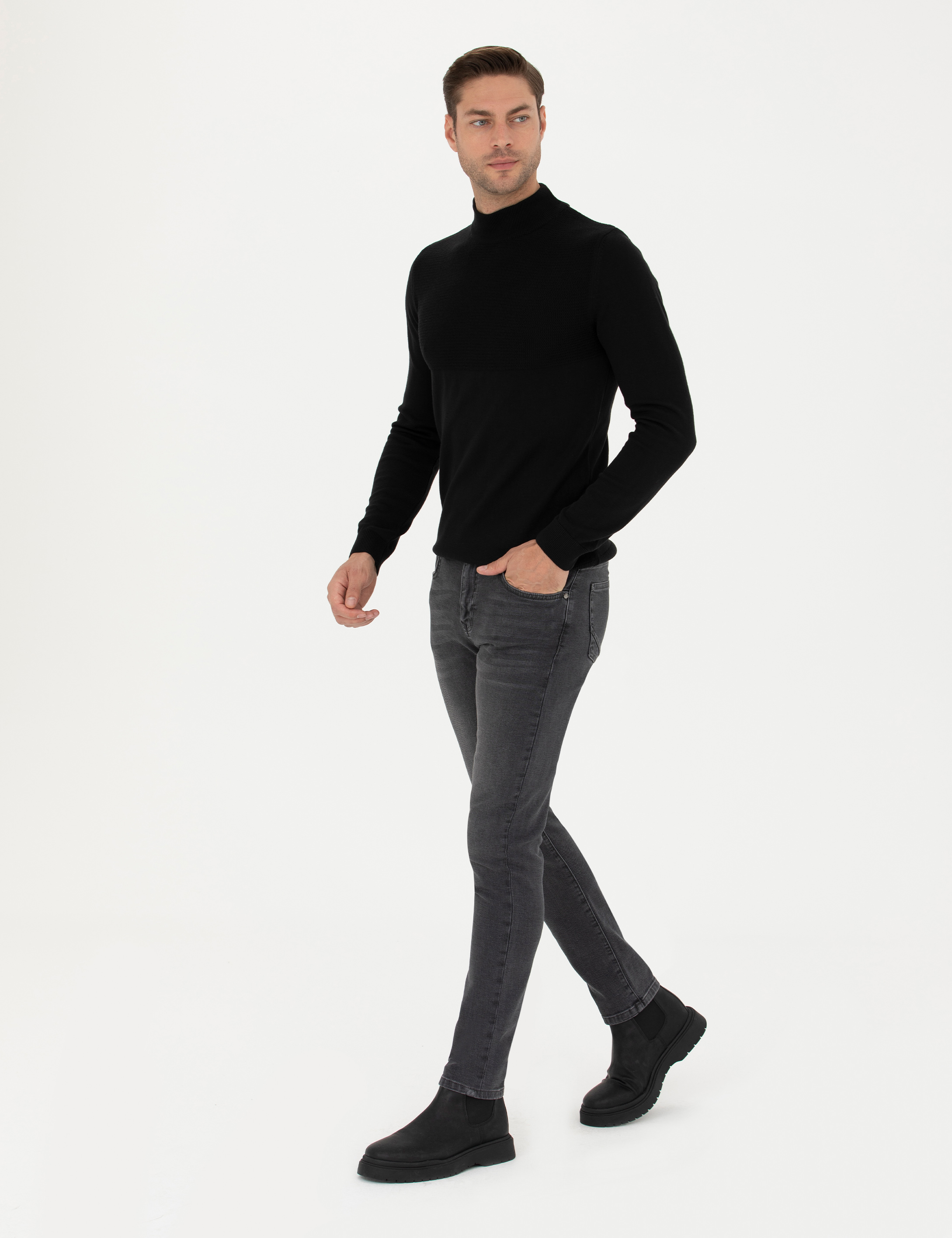 Antrasit Slim Fit Jean Pantolon - Image 3