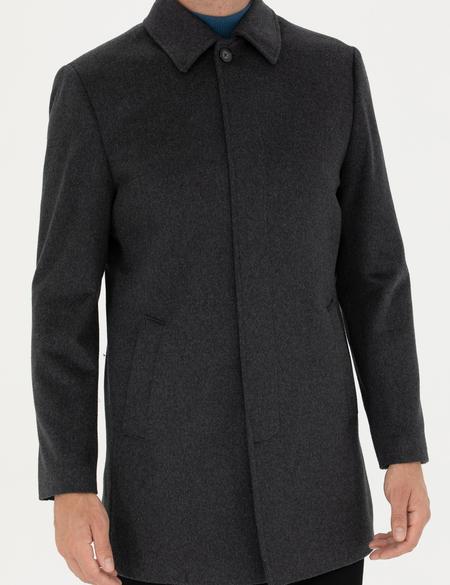 Antrasit Yün Karışımlı Slim Fit Kaşe Kaban - 50270888029