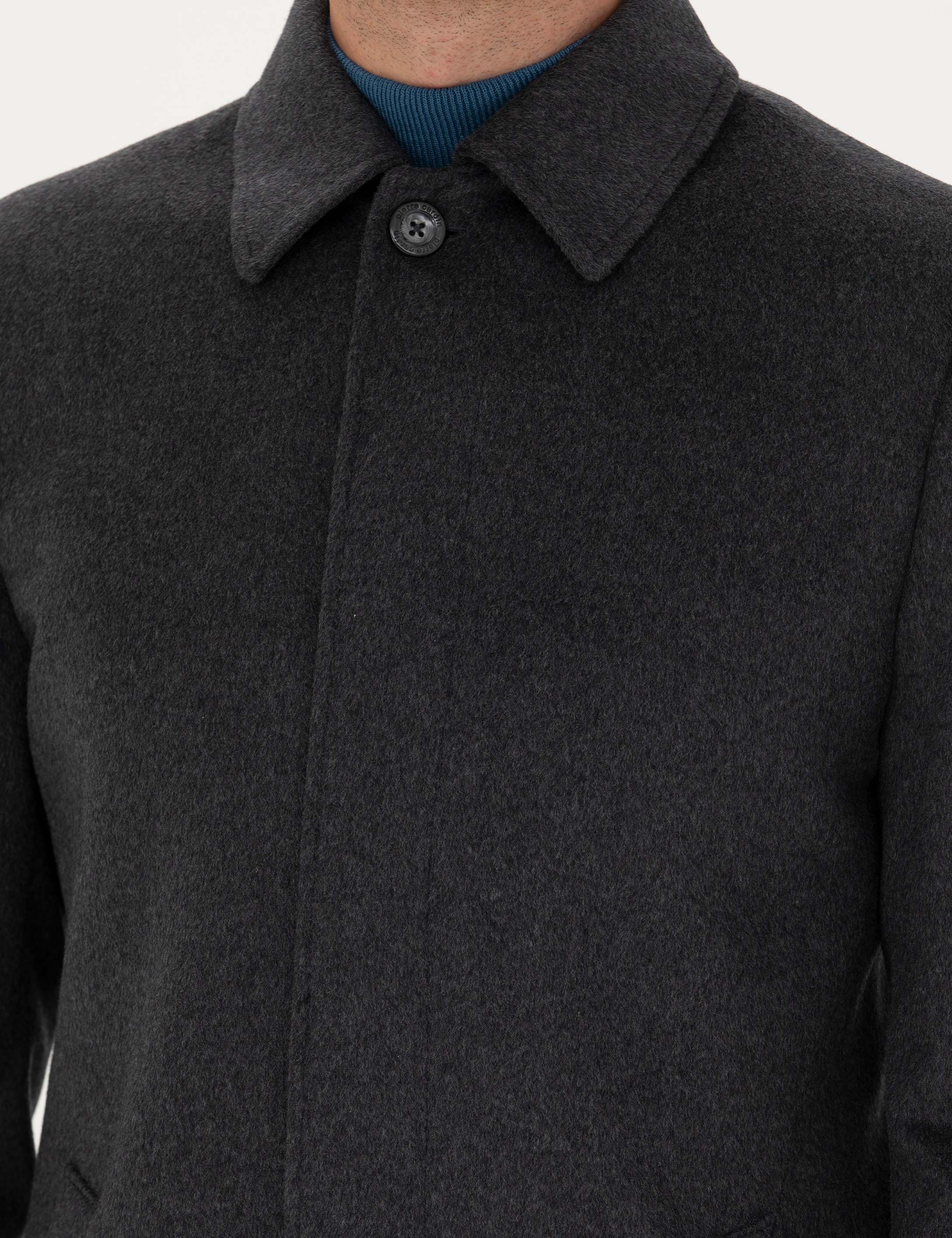 Pierre Cardin Antrasit Yün Karışımlı Slim Fit Kaşe Kaban görsel 7