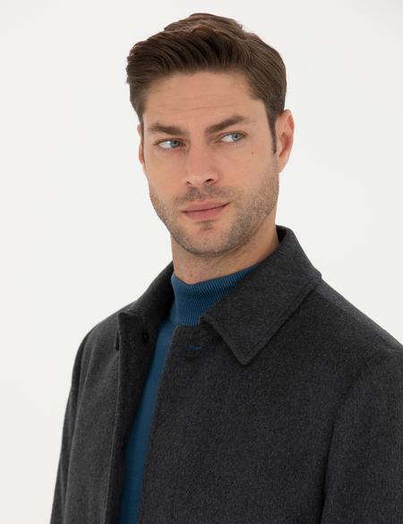 Antrasit Yün Karışımlı Slim Fit Kaşe Kaban - 50270888029