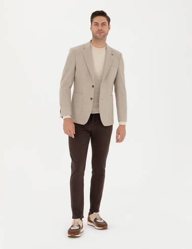 Bej Slim Fit Yün Karışımlı Ceket