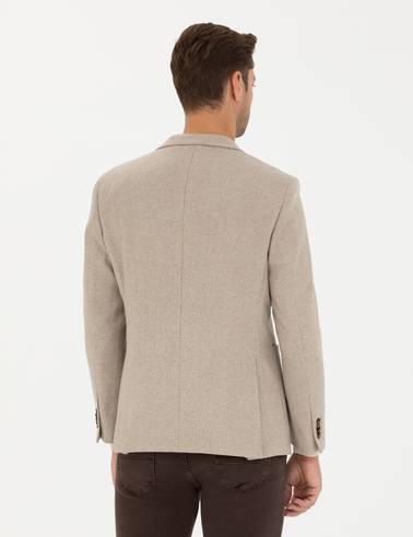 Bej Slim Fit Yün Karışımlı Ceket