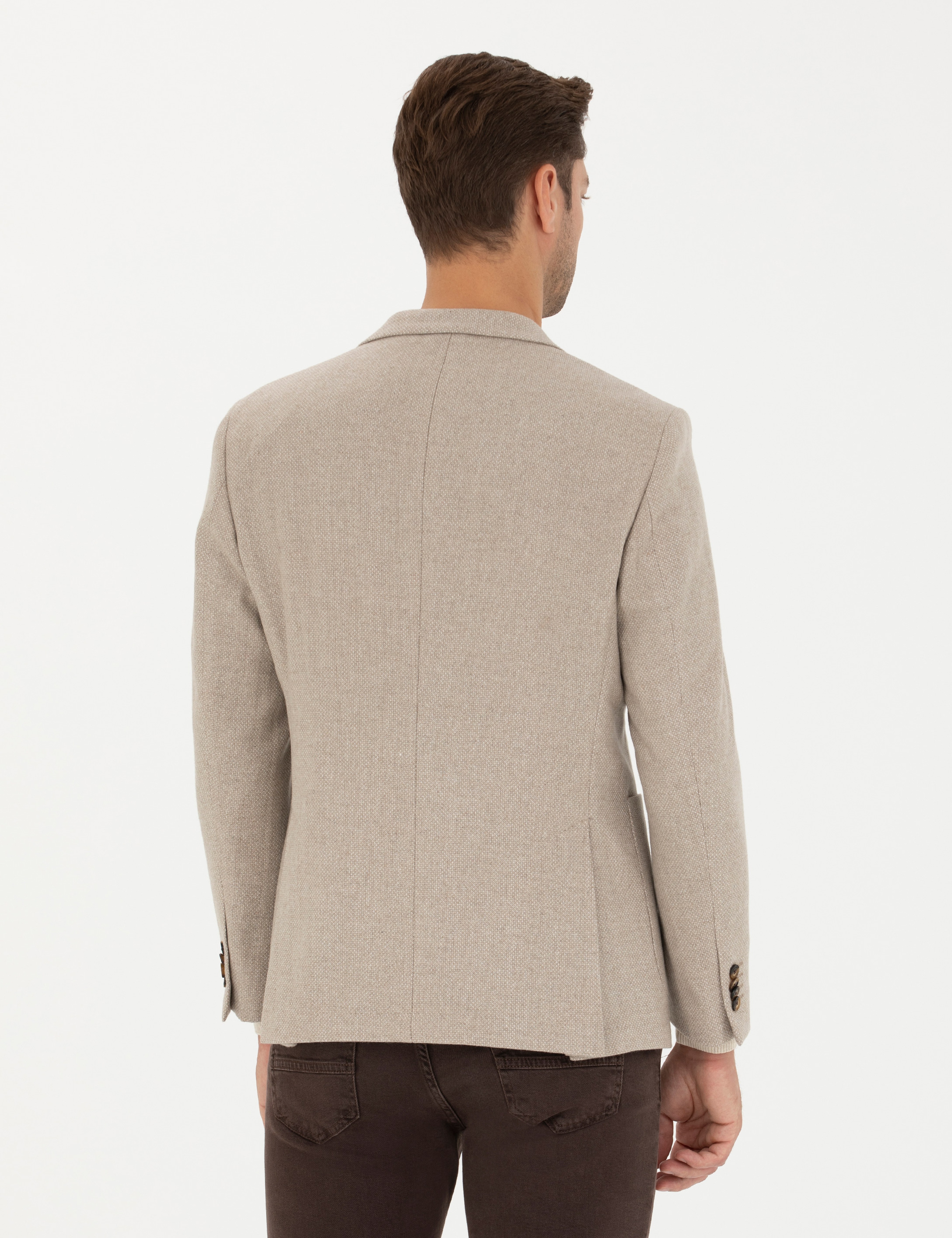 Bej Slim Fit Yün Karışımlı Ceket