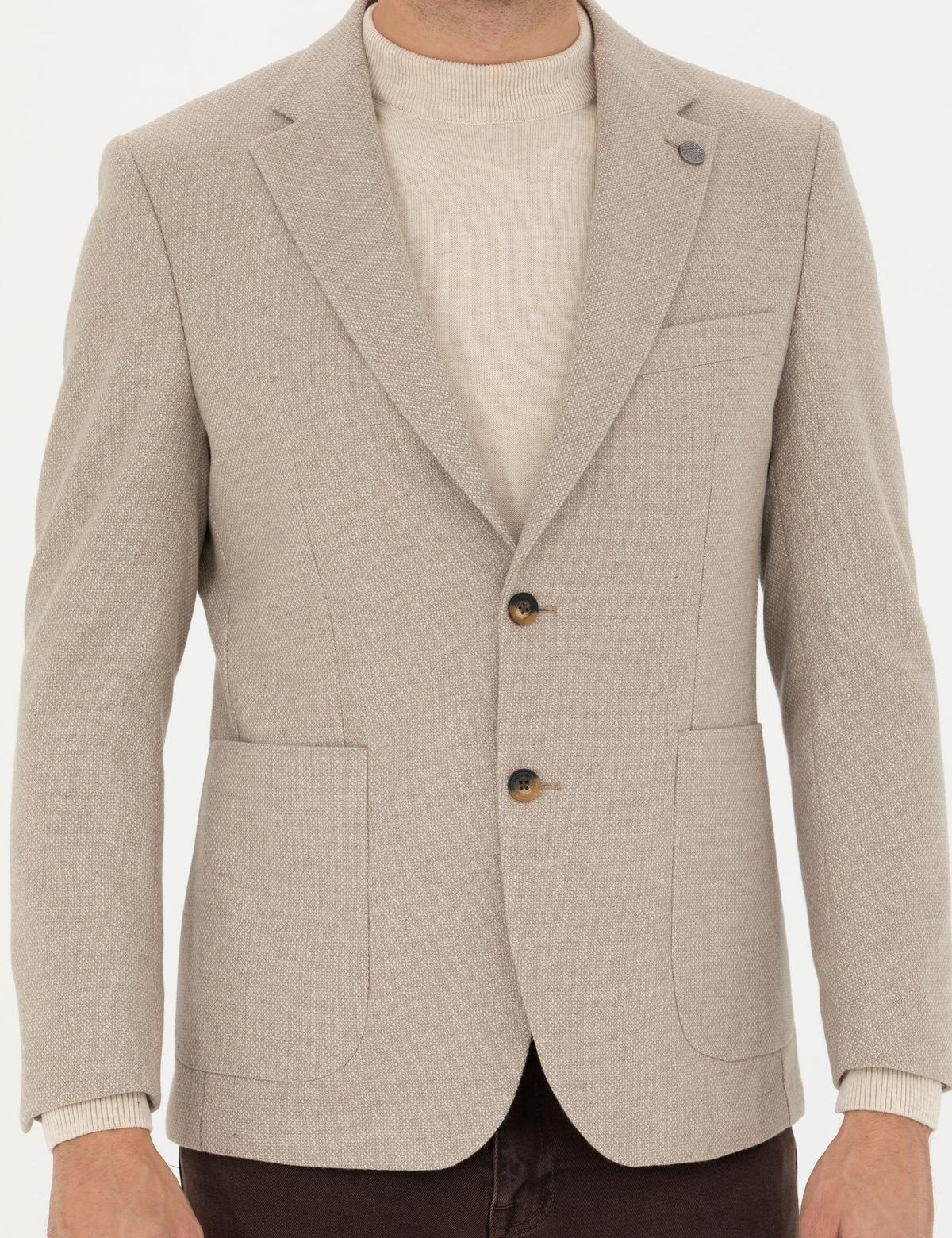 Bej Slim Fit Yün Karışımlı Ceket - 50276921215