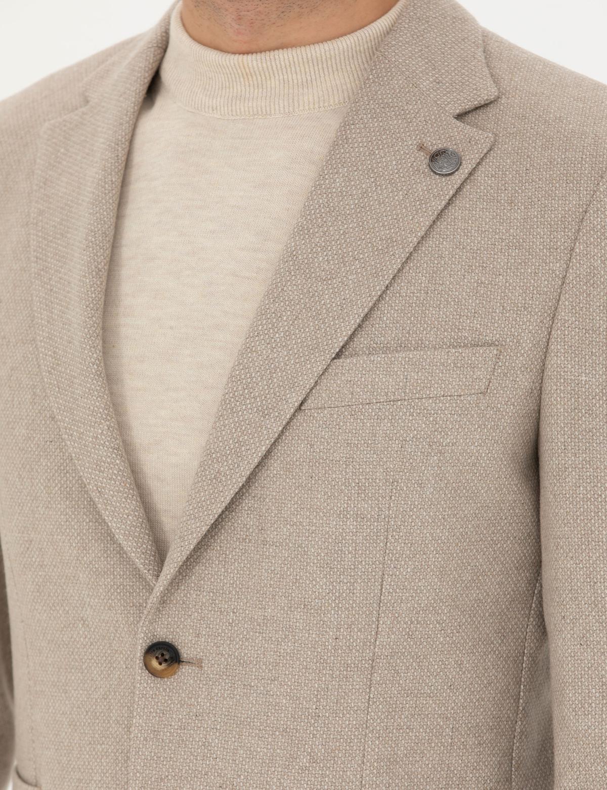 Bej Slim Fit Yün Karışımlı Ceket - 50276921215