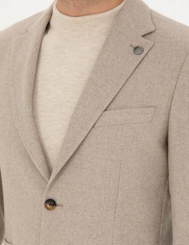 Bej Slim Fit Yün Karışımlı Ceket