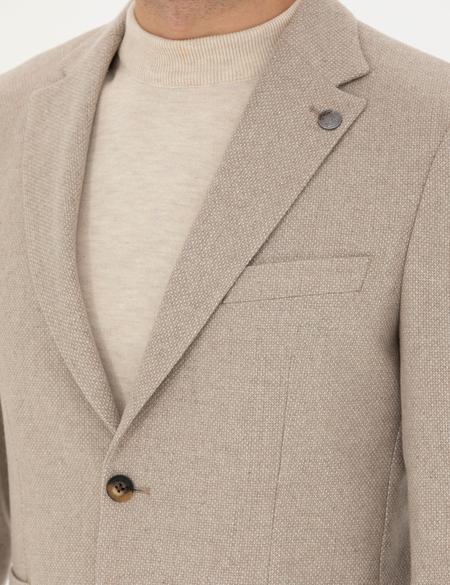 Bej Slim Fit Yün Karışımlı Ceket - 50276921215