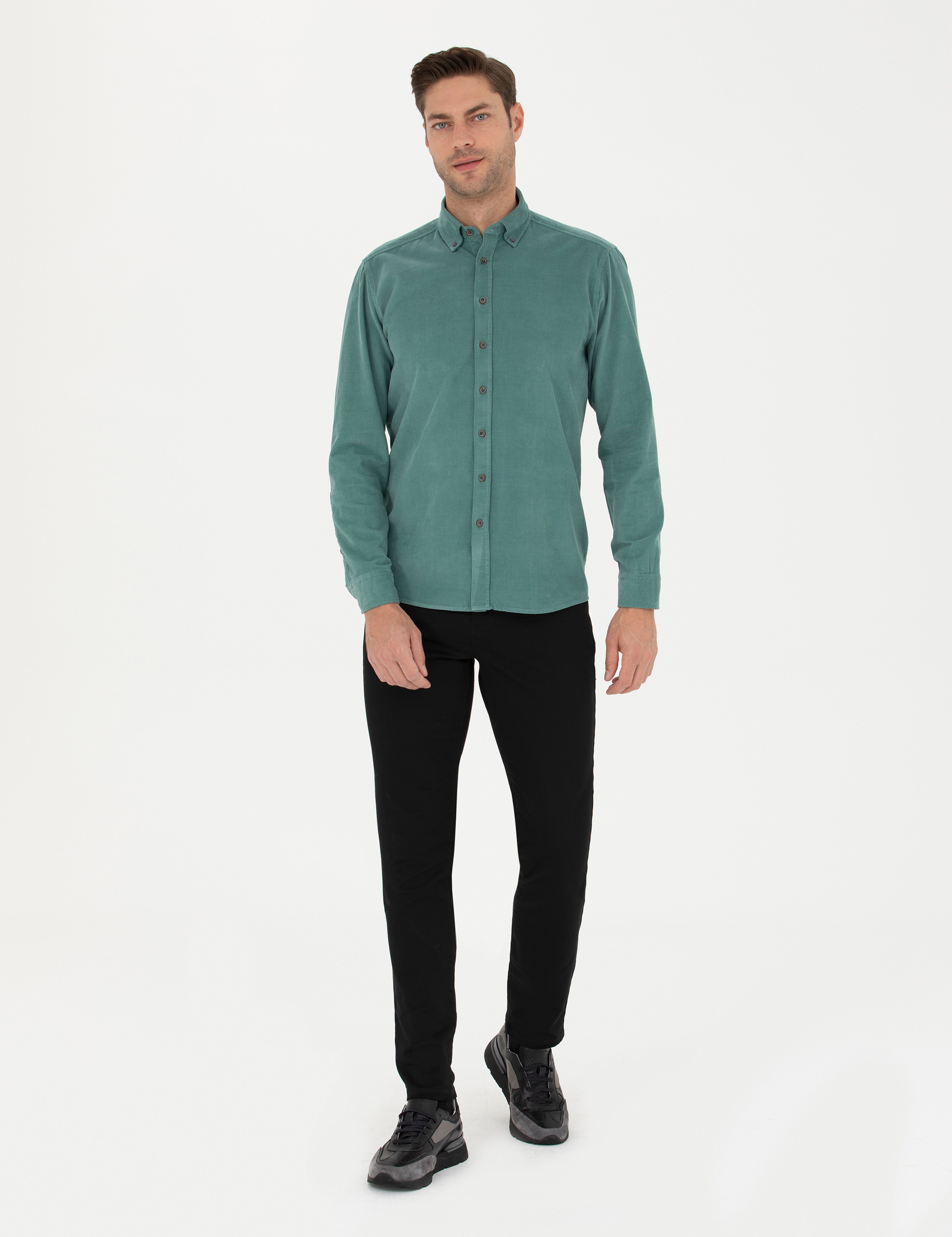 Siyah Slim Fit Kanvas Pantolon - Image 1