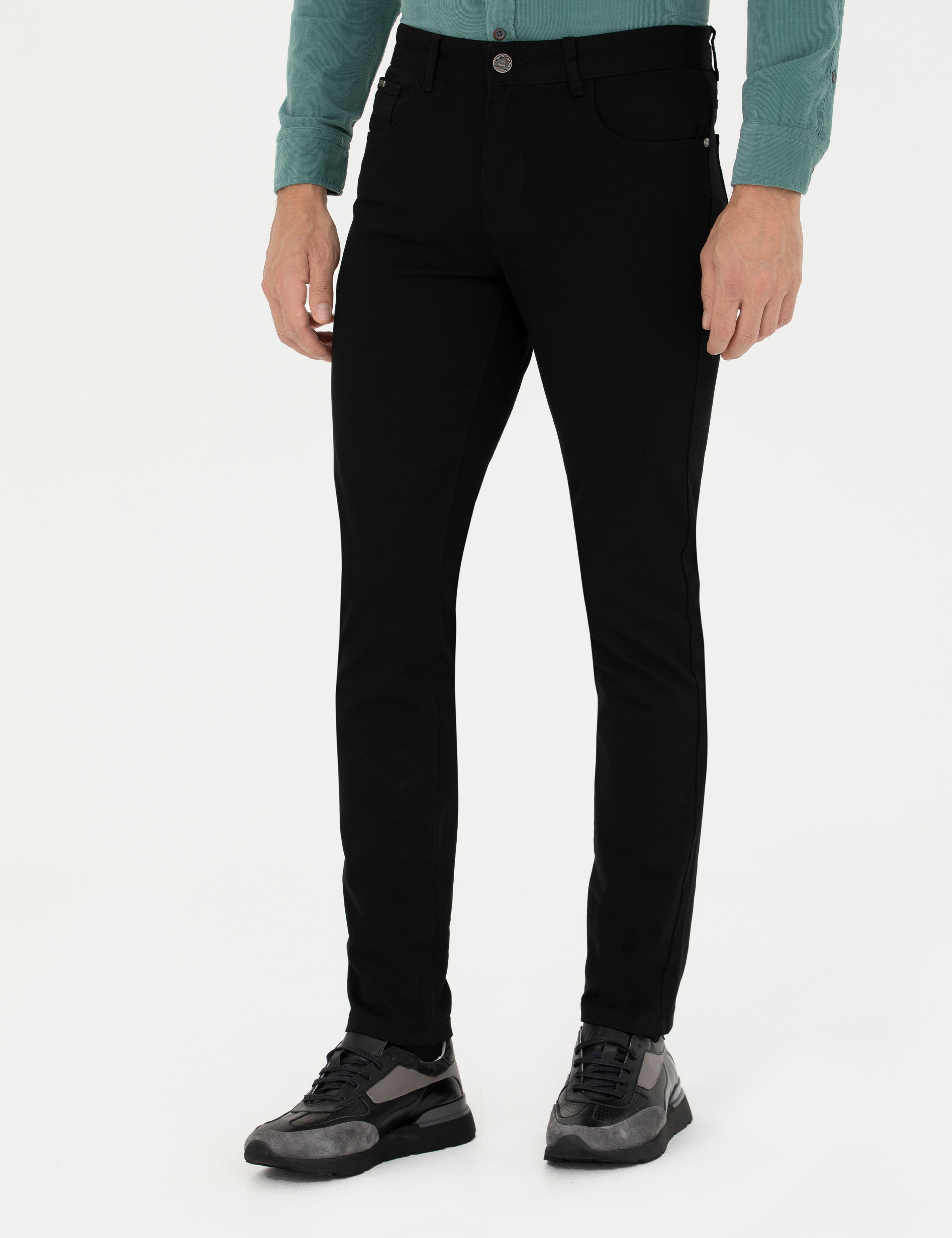 Siyah Slim Fit Kanvas Pantolon - Image 2