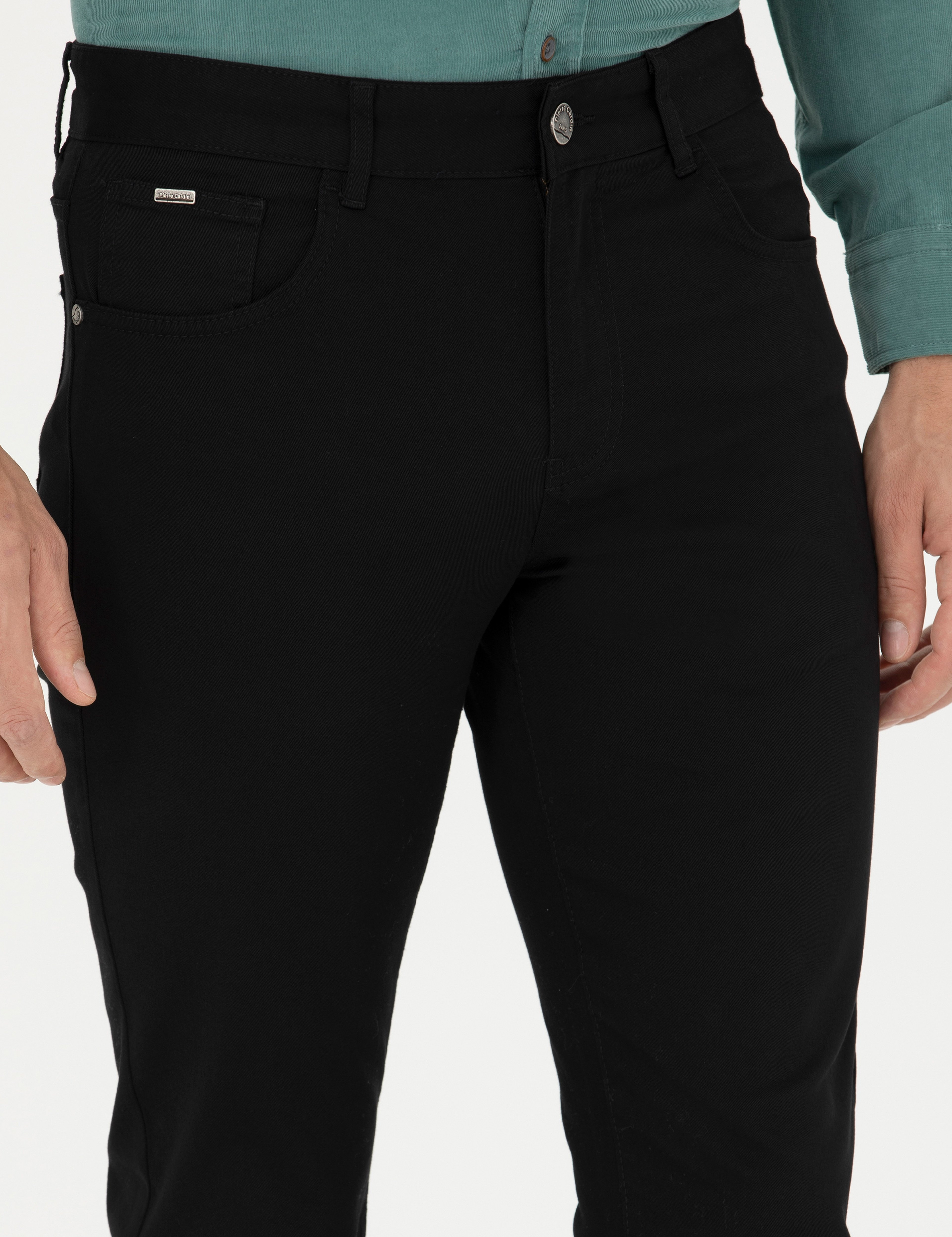 Siyah Slim Fit Kanvas Pantolon - Image 5