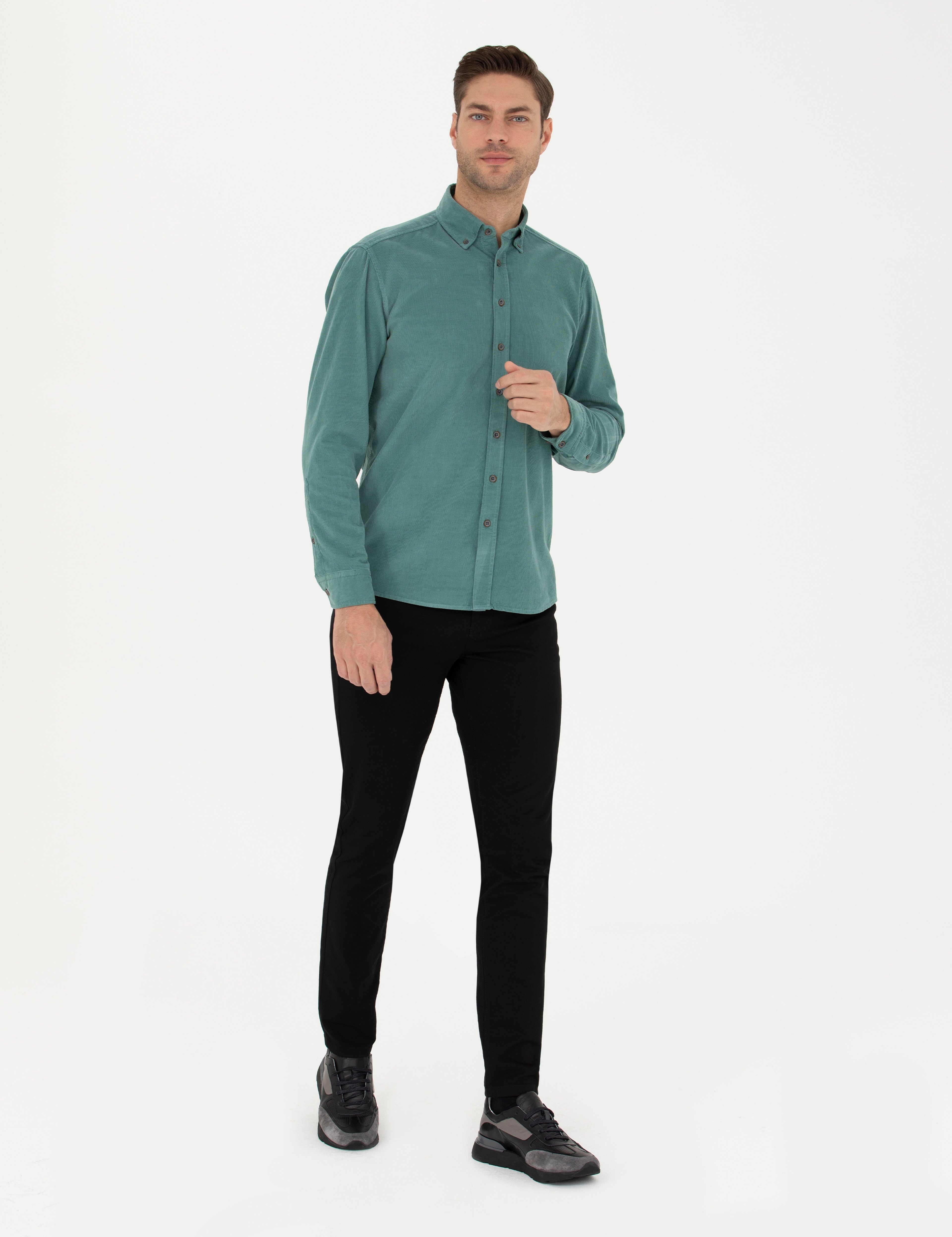 Siyah Slim Fit Kanvas Pantolon - Image 3