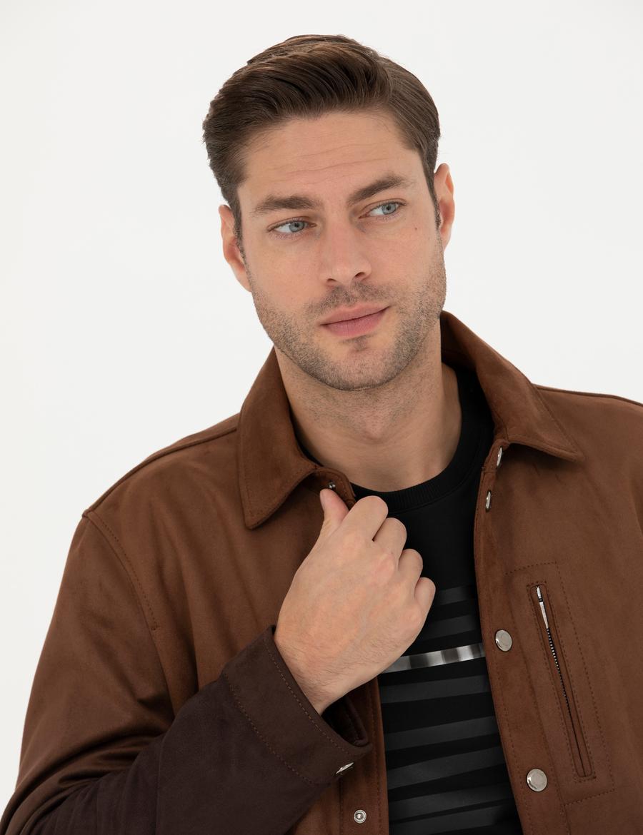 Kahverengi Suni Deri Ceket