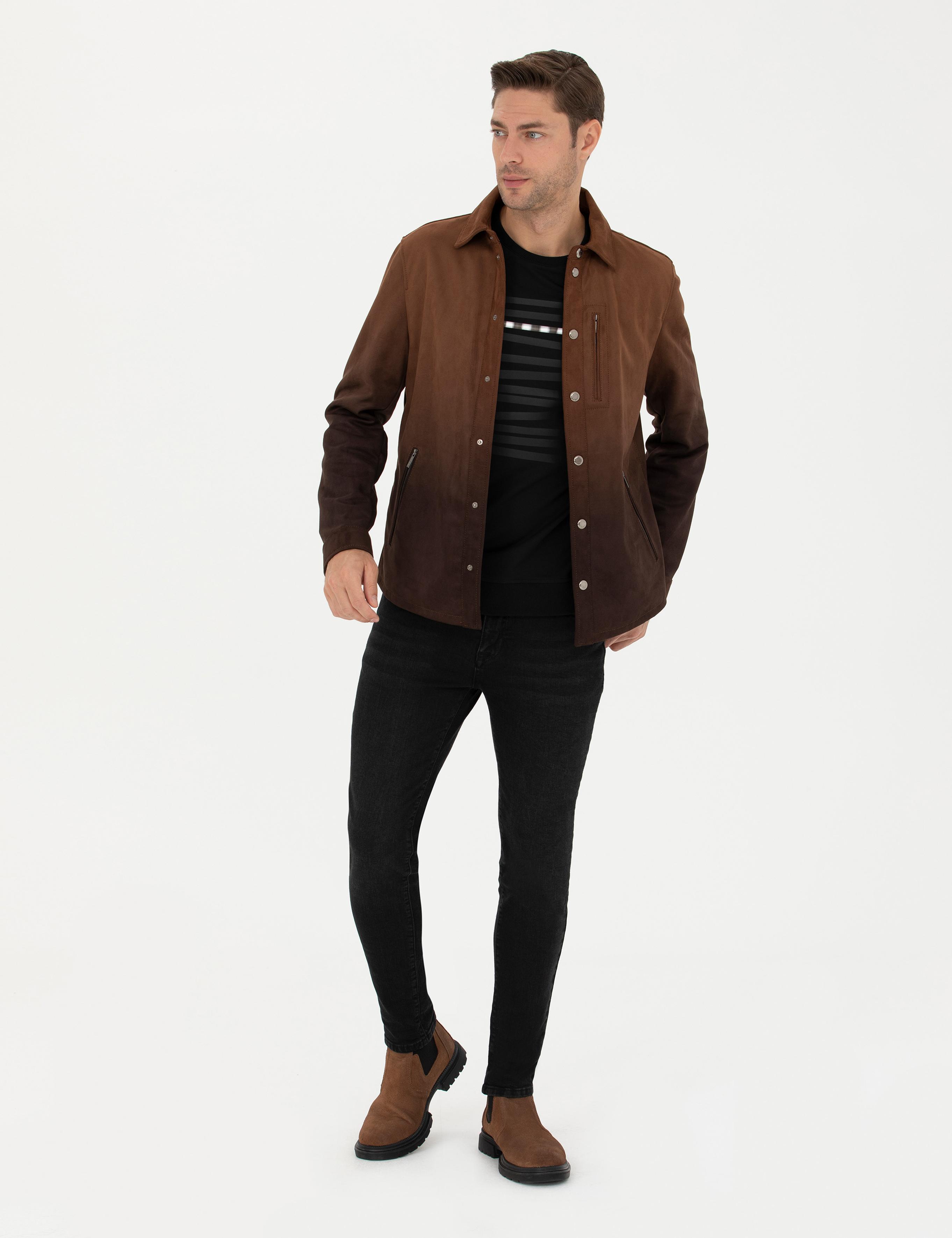 Kahverengi Suni Deri Ceket