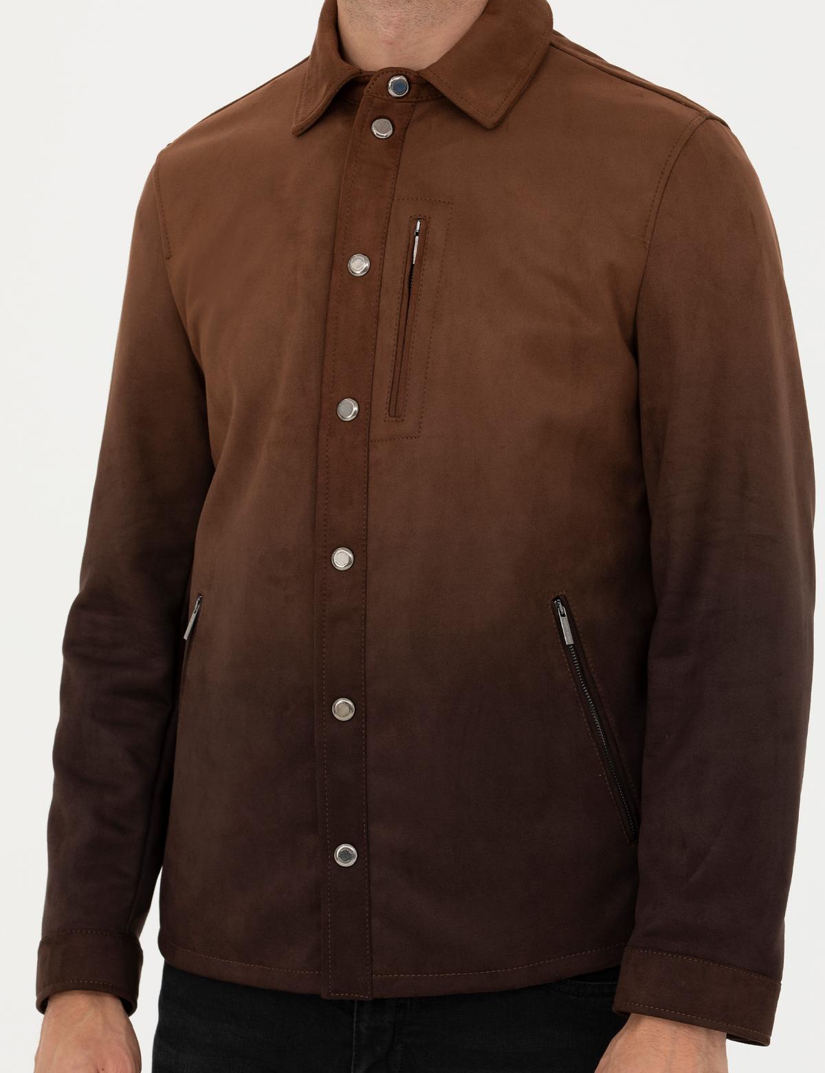 Kahverengi Suni Deri Ceket - 50280331012