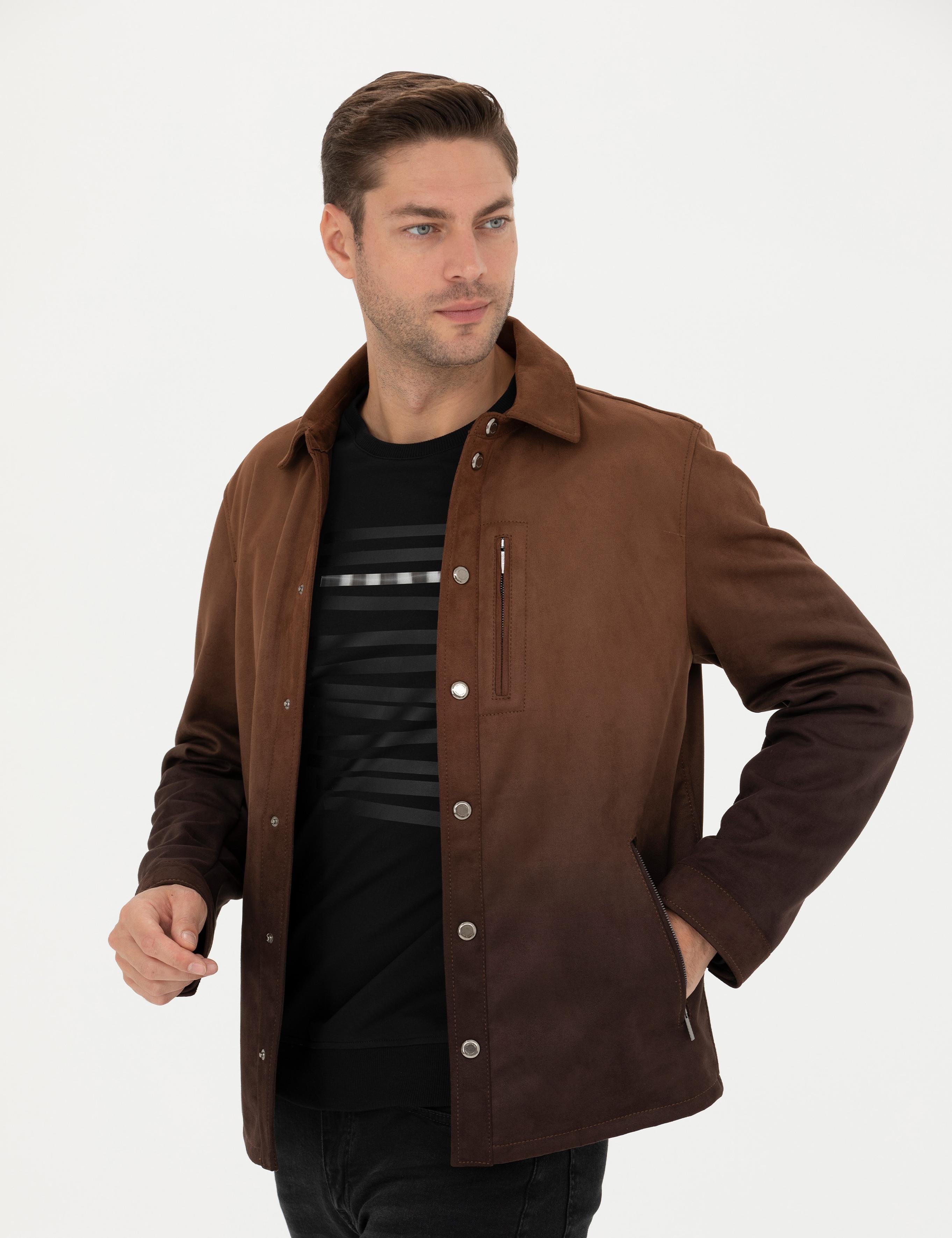 Kahverengi Suni Deri Ceket