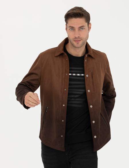 Kahverengi Suni Deri Ceket - 50280331012