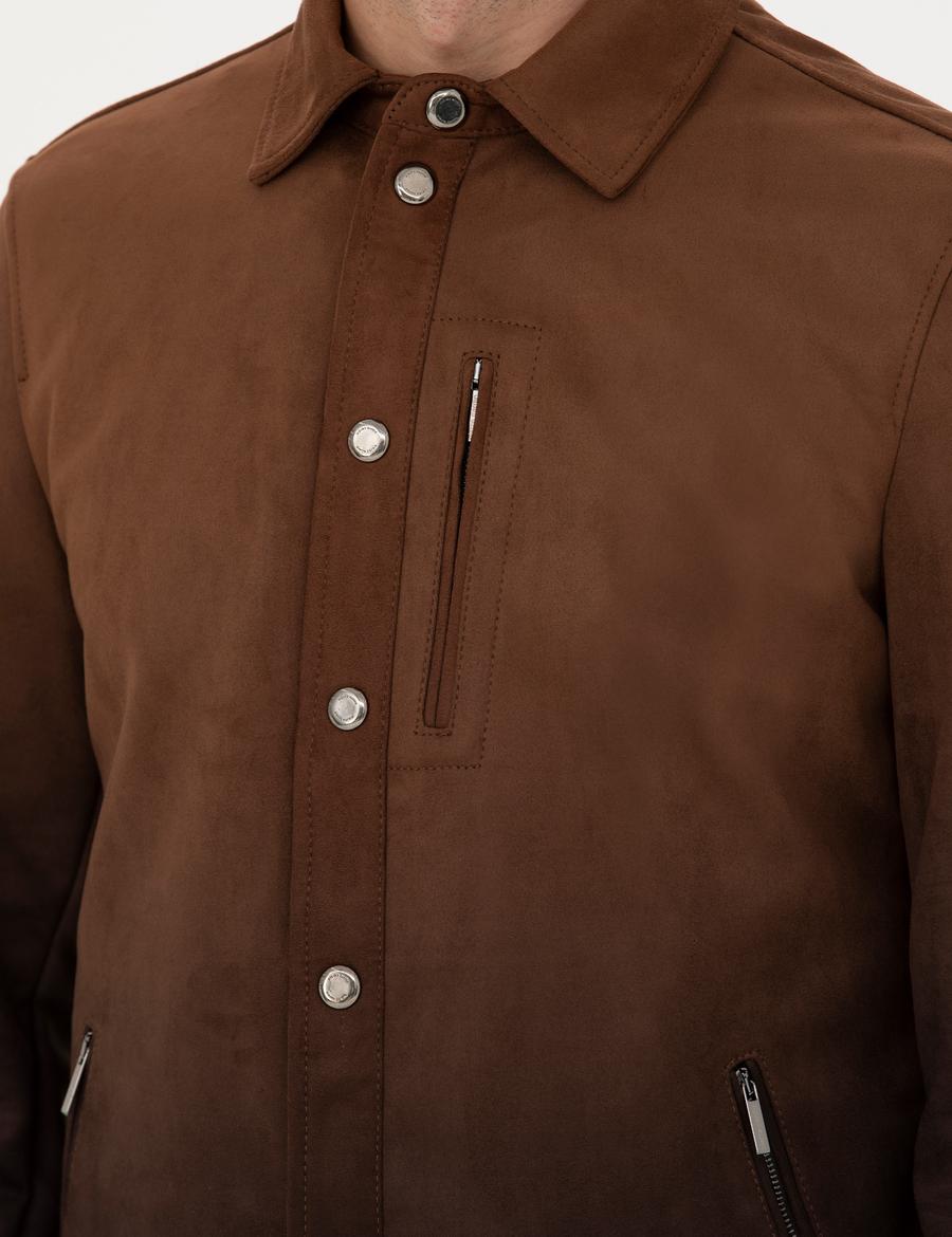 Kahverengi Suni Deri Ceket