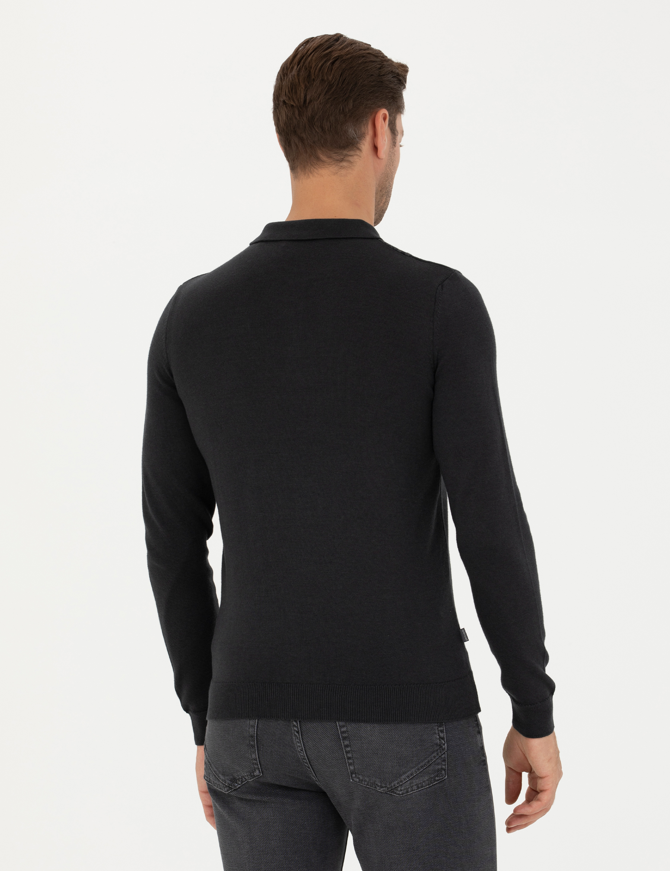 Pierre Cardin Açık Gri Melanj Slim Fit Düğmeli Polo Yaka Triko Kazak görsel 5