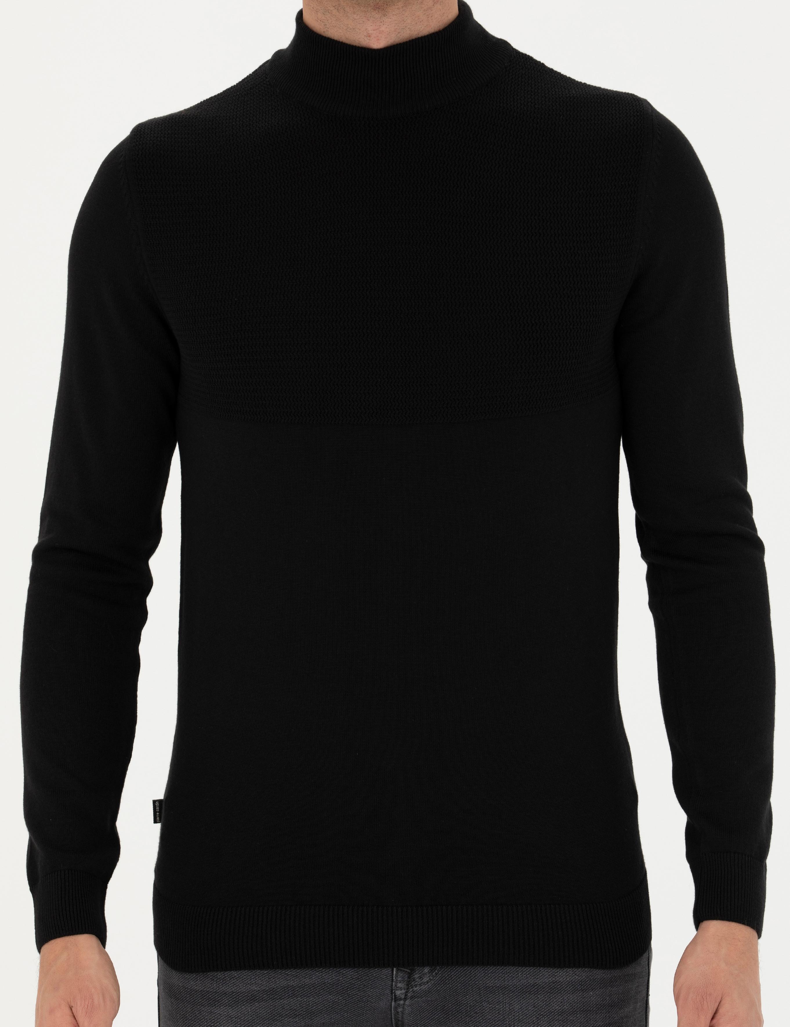 Siyah Slim Fit Yarım Balıkçı Yaka Triko Kazak