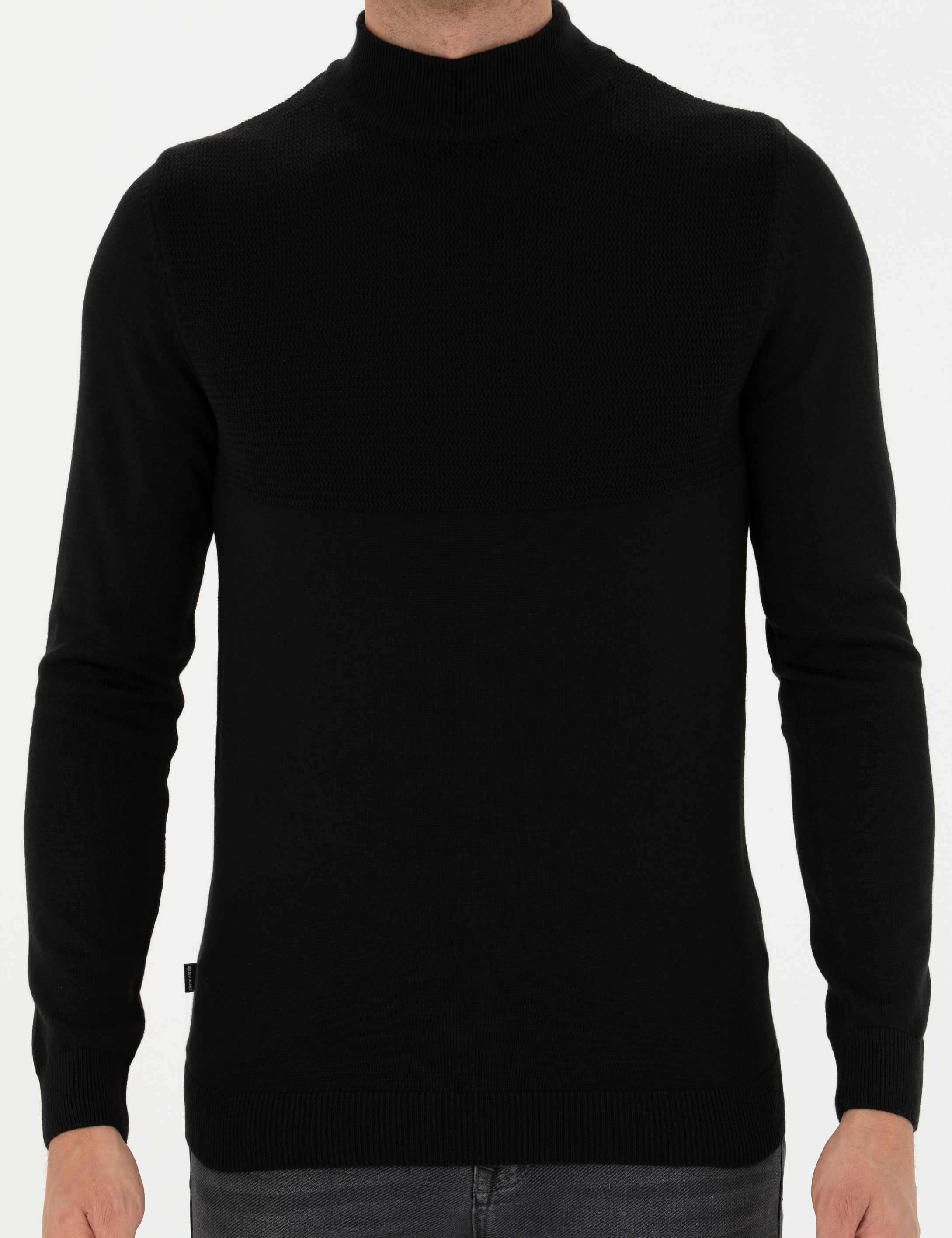 Siyah Slim Fit Yarım Balıkçı Yaka Triko Kazak - Image 6