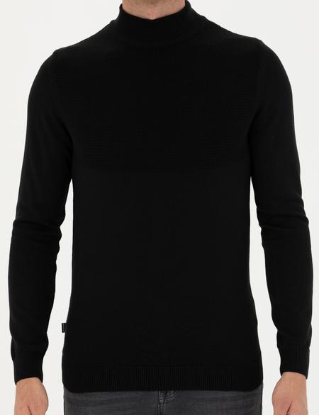 Siyah Slim Fit Yarım Balıkçı Yaka Triko Kazak - 50281844001