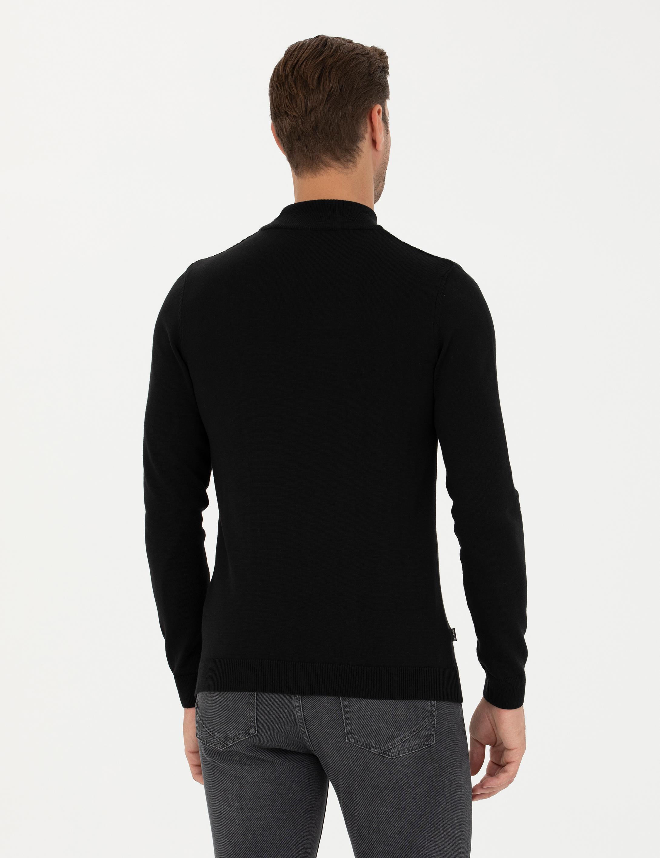 Siyah Slim Fit Yarım Balıkçı Yaka Triko Kazak - Image 5