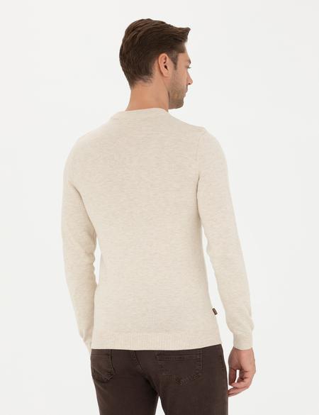 Krem Melanj Slim Fit Çeyrek Yaka Basic Triko Kazak - 50276158001