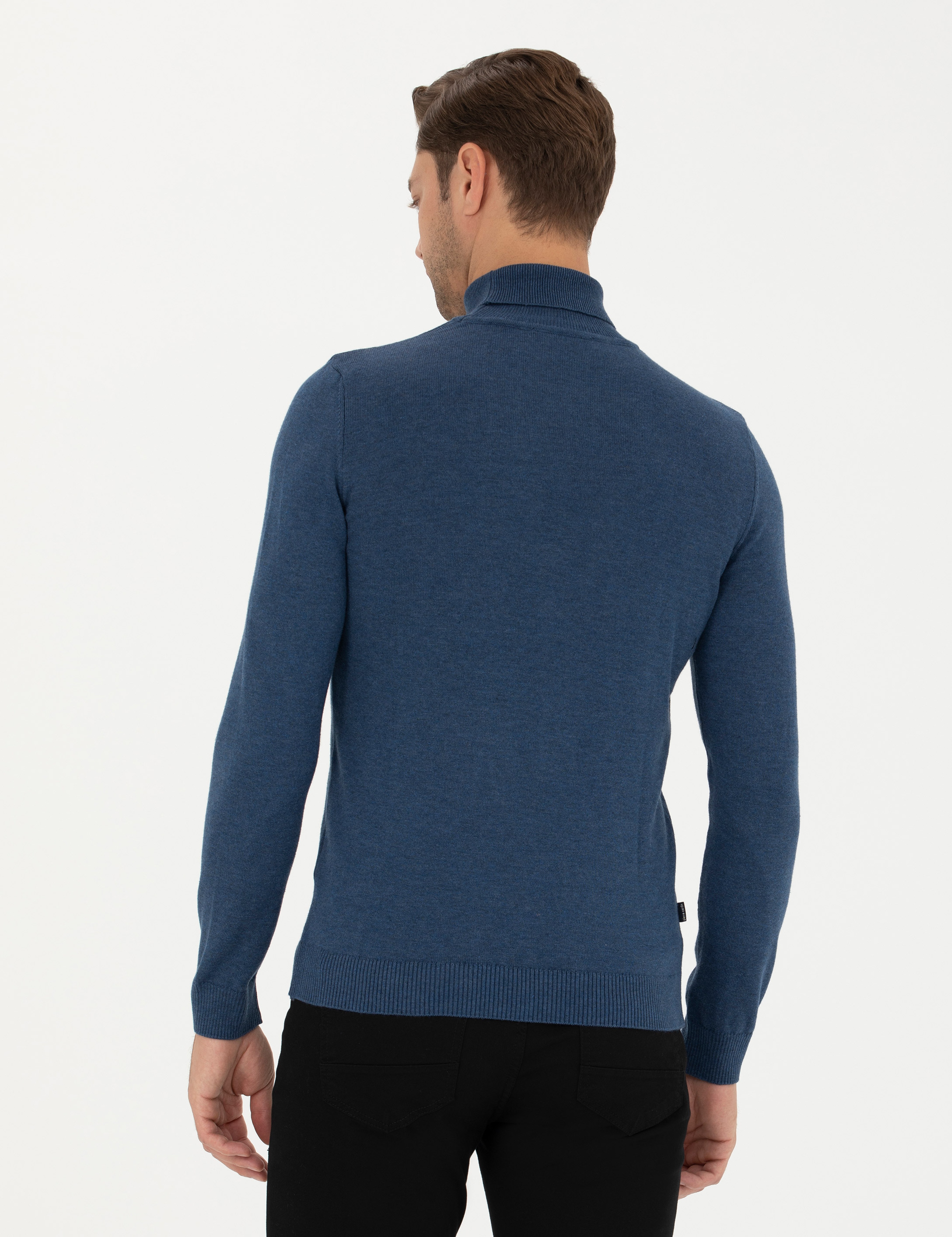 İndigo Melanj Slim Fit Balıkçı Yaka Basic Triko Kazak - Image 5