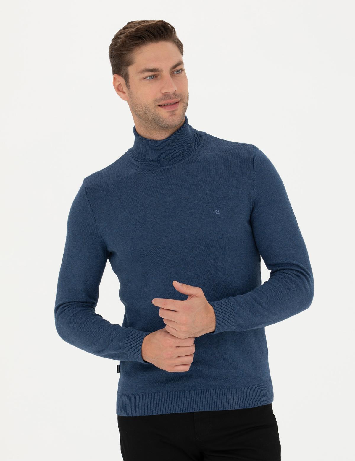 İndigo Melanj Slim Fit Balıkçı Yaka Basic Triko Kazak - 50276162051