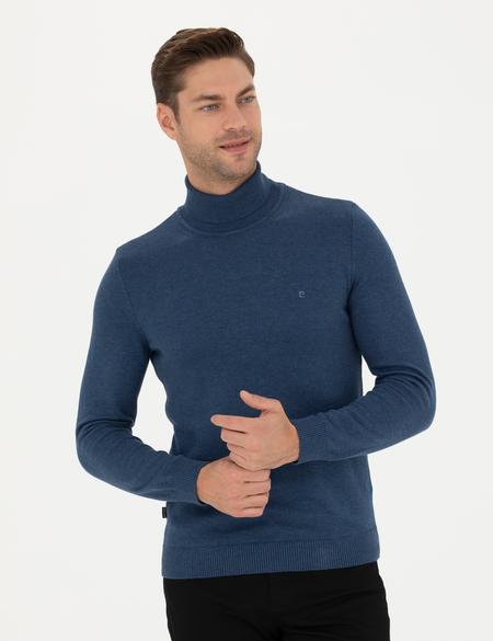 İndigo Melanj Slim Fit Balıkçı Yaka Basic Triko Kazak - 50276162051