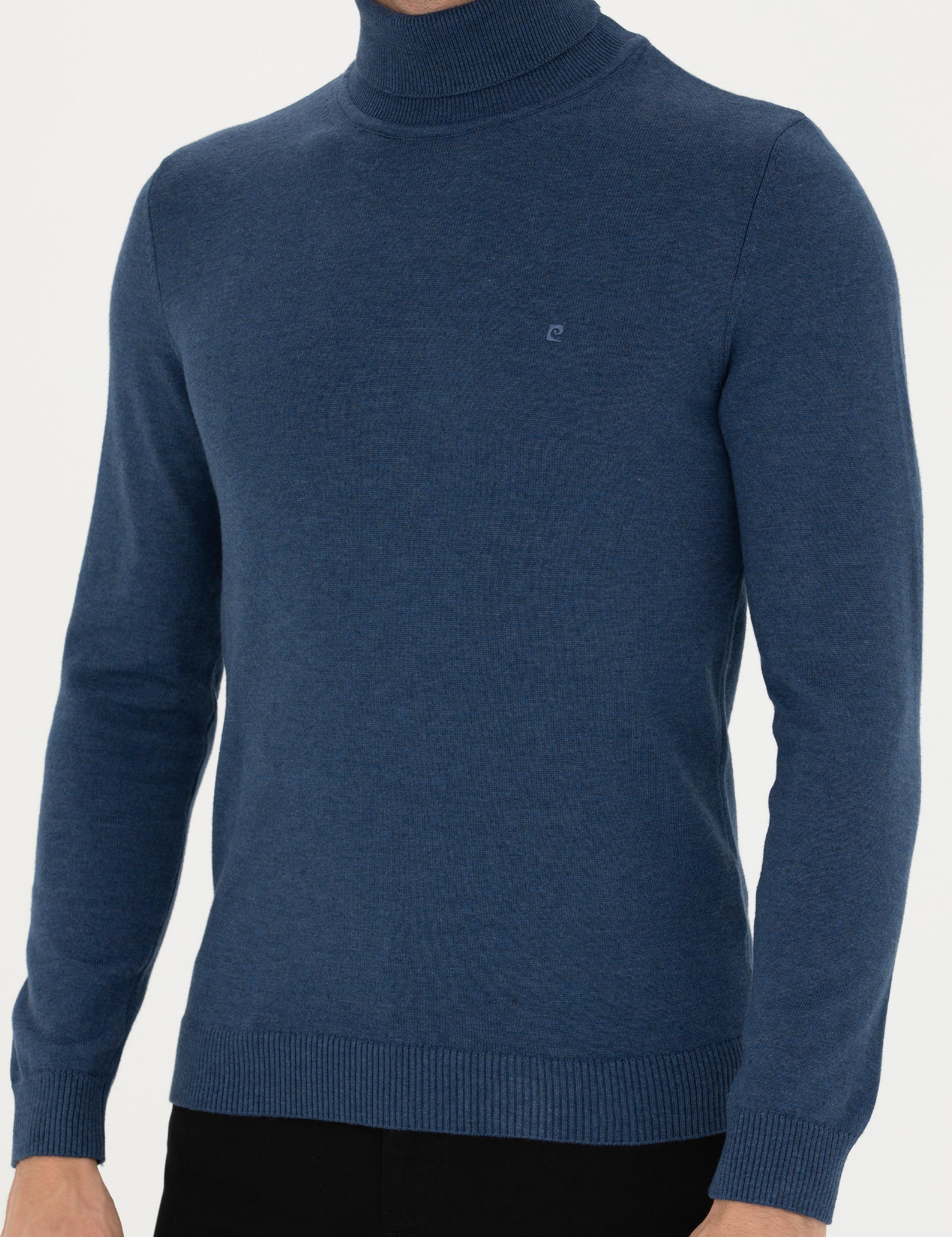 İndigo Melanj Slim Fit Balıkçı Yaka Basic Triko Kazak