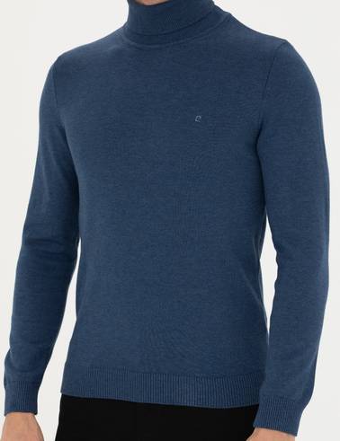 İndigo Melanj Slim Fit Balıkçı Yaka Basic Triko Kazak