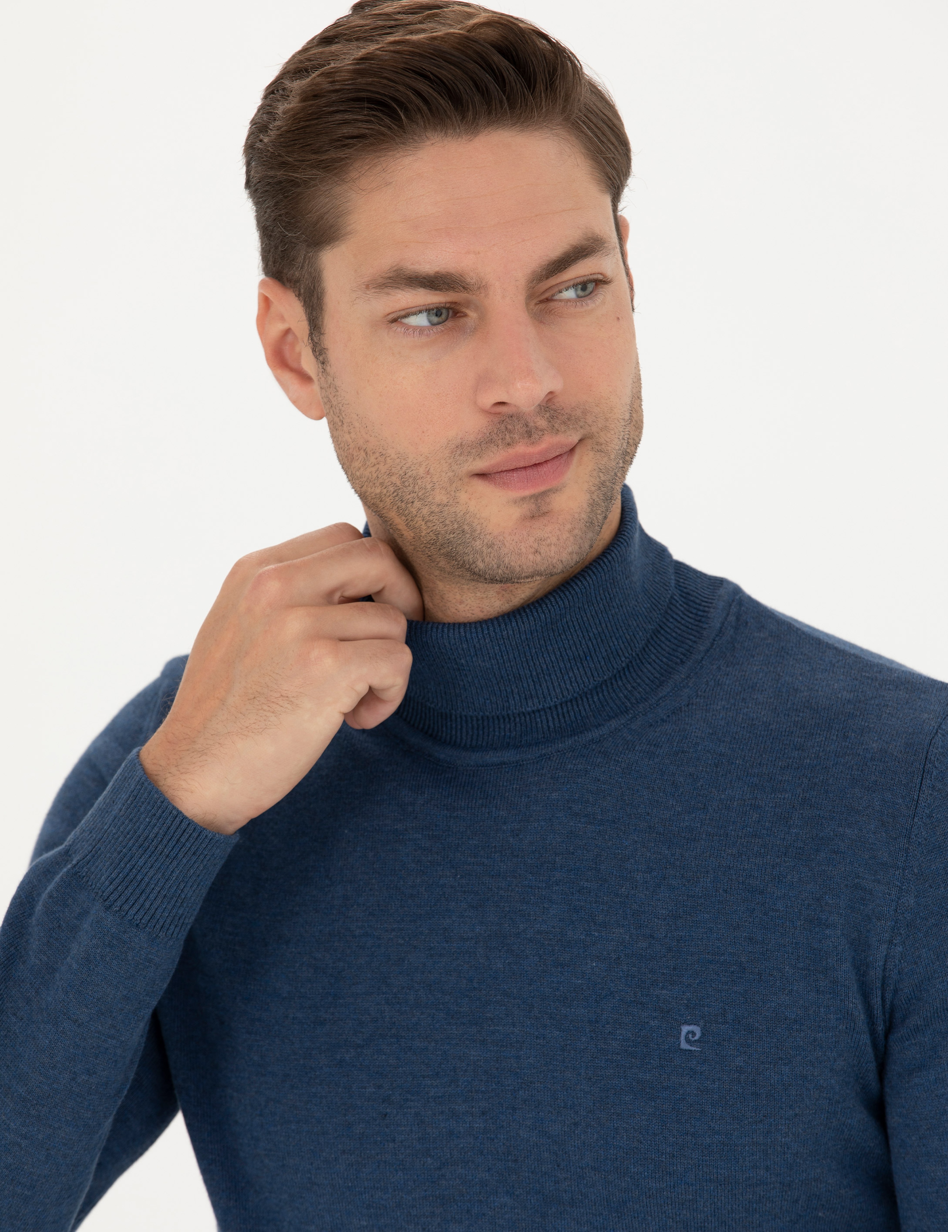 İndigo Melanj Slim Fit Balıkçı Yaka Basic Triko Kazak