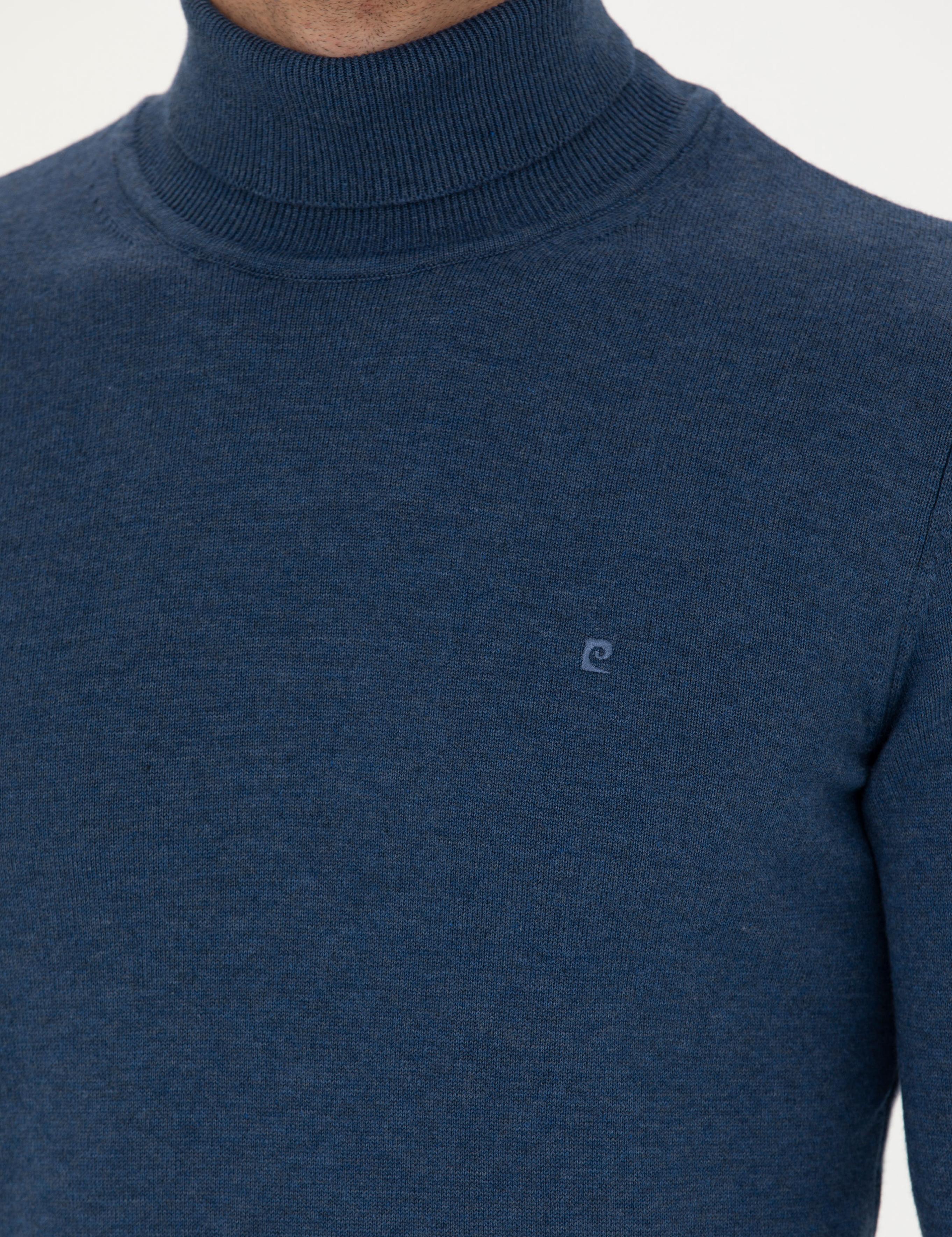 İndigo Melanj Slim Fit Balıkçı Yaka Basic Triko Kazak