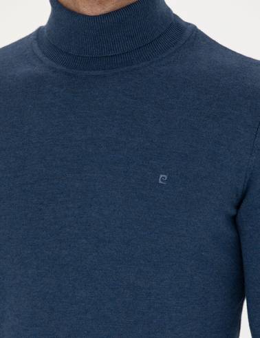 İndigo Melanj Slim Fit Balıkçı Yaka Basic Triko Kazak