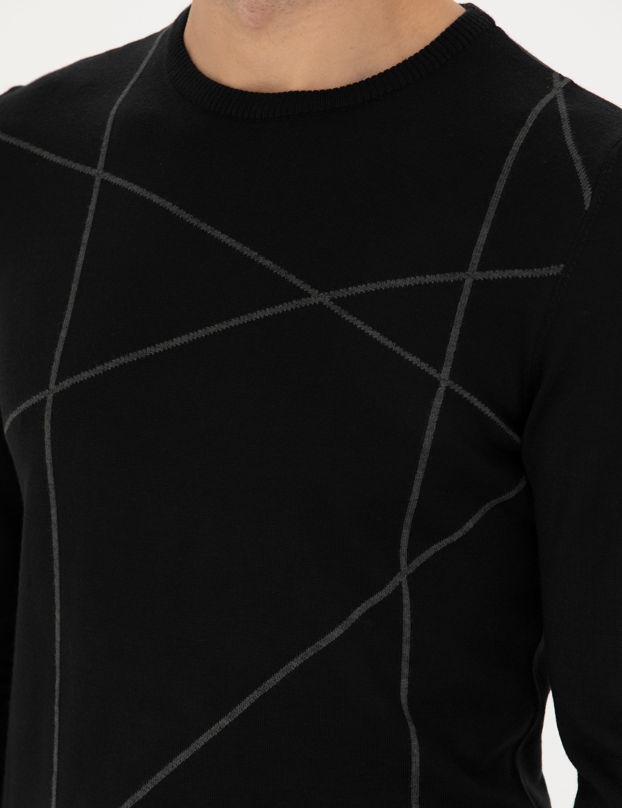 Pierre Cardin Siyah Slim Fit Bisiklet Yaka Yün Karışımlı Triko Kazak görsel 7