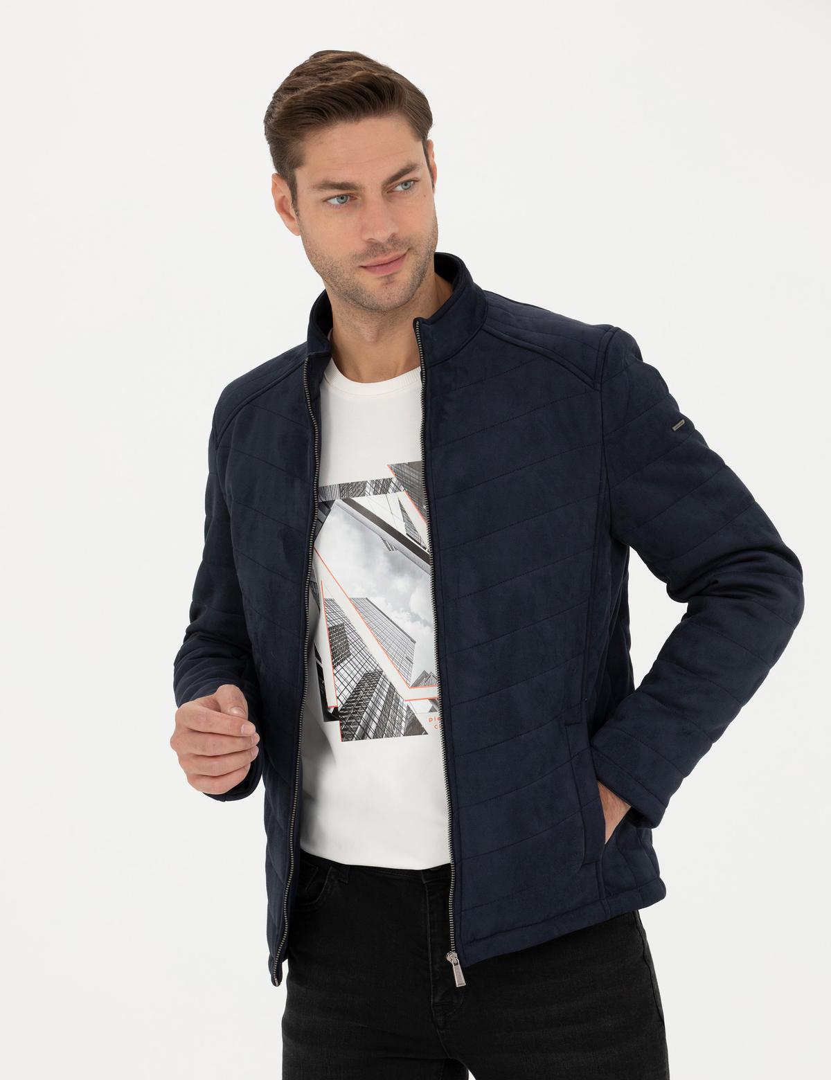 Lacivert Suni Deri Ceket - 50280257002