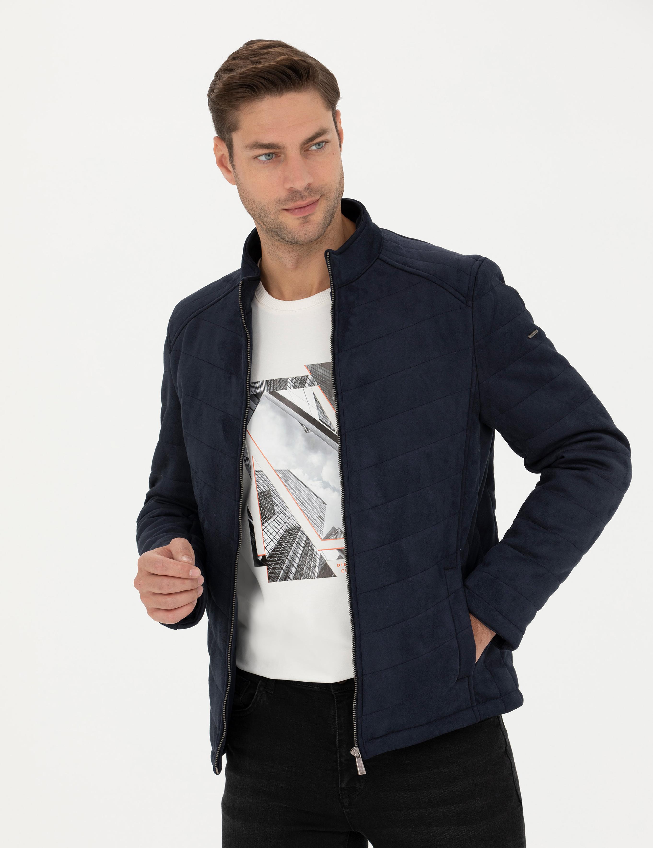 Lacivert Suni Deri Ceket