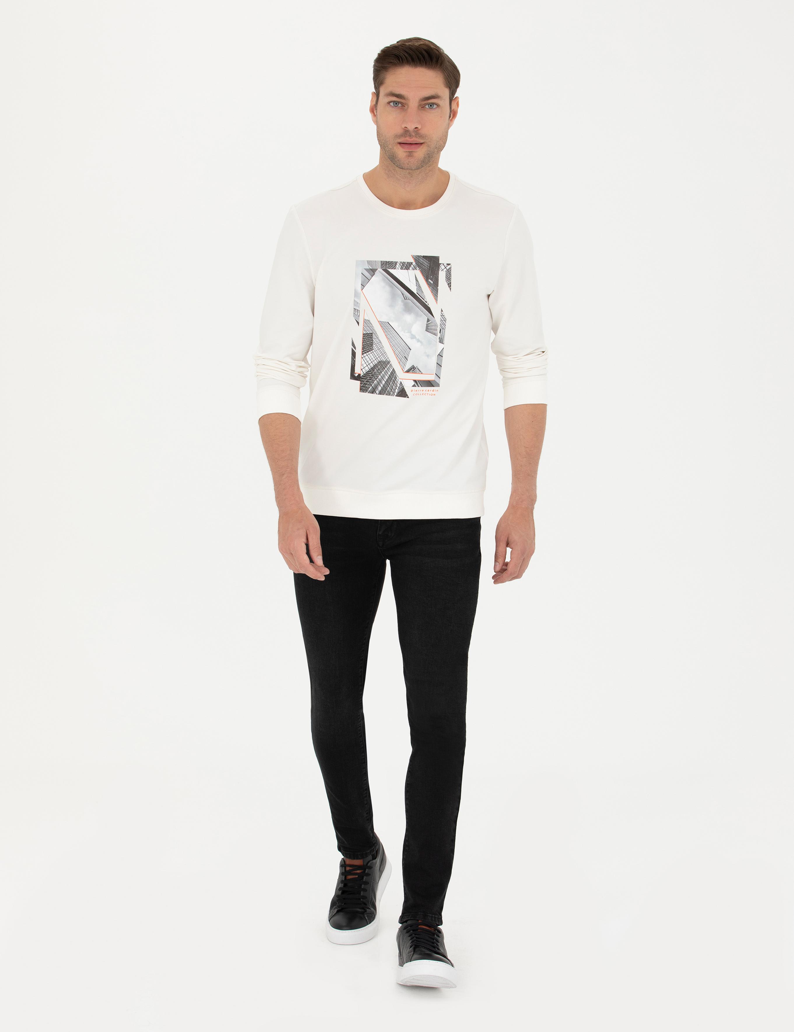 Ekru 2 İplik Regular Fit Bisiklet Yaka Sweatshirt