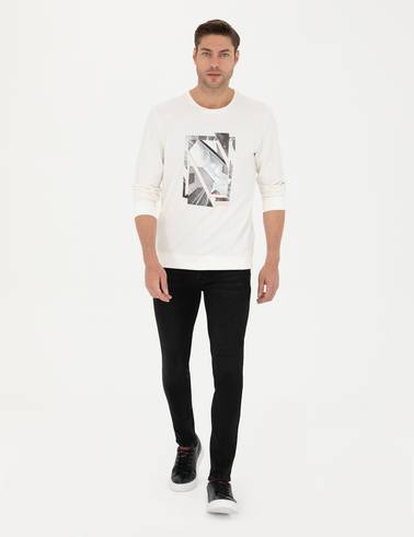 Ekru 2 İplik Regular Fit Bisiklet Yaka Sweatshirt