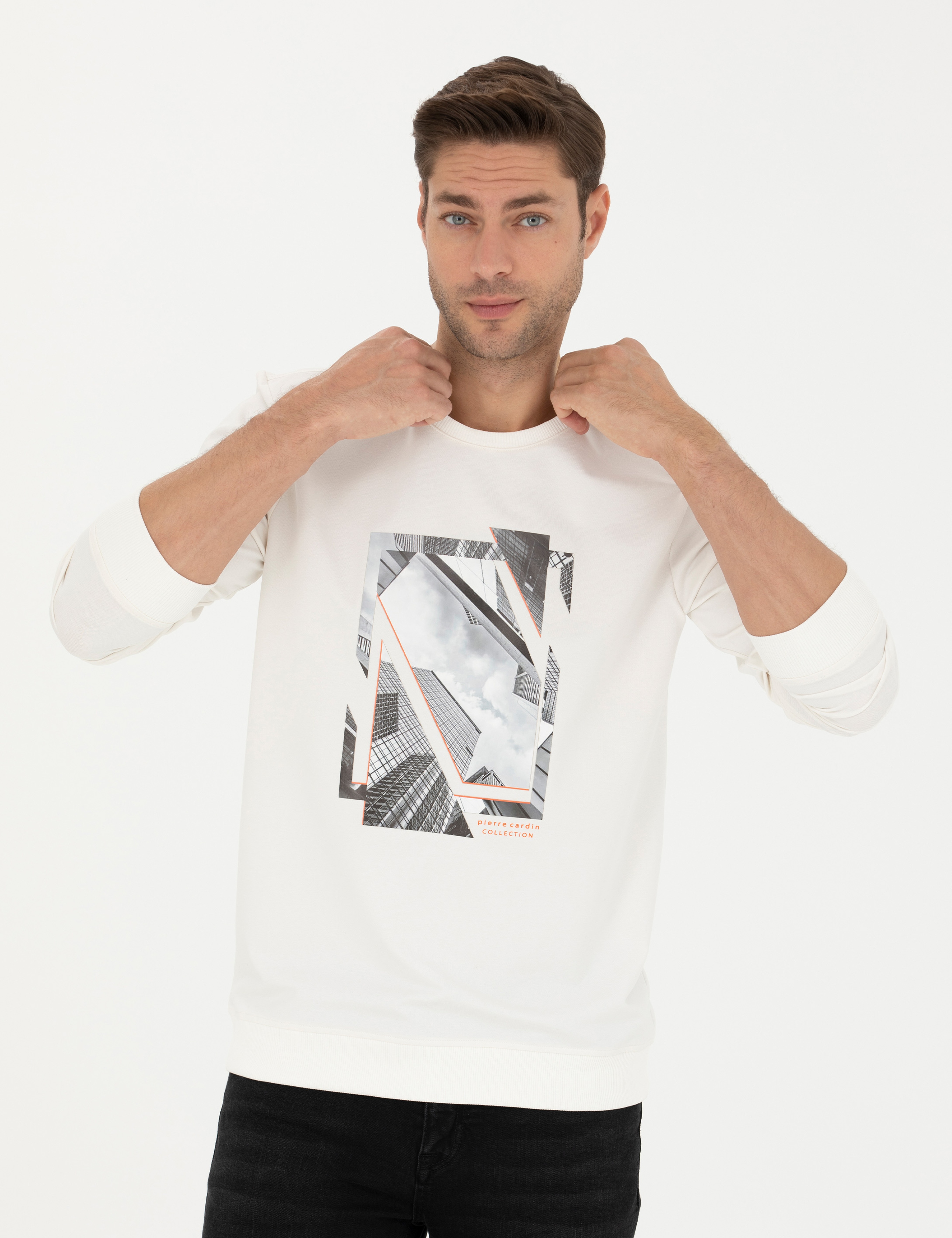 Ekru 2 İplik Regular Fit Bisiklet Yaka Sweatshirt - Image 1