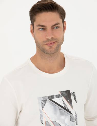 Ekru 2 İplik Regular Fit Bisiklet Yaka Sweatshirt