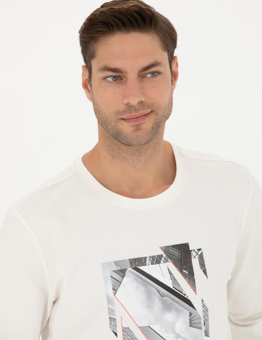 Ekru 2 İplik Regular Fit Bisiklet Yaka Sweatshirt