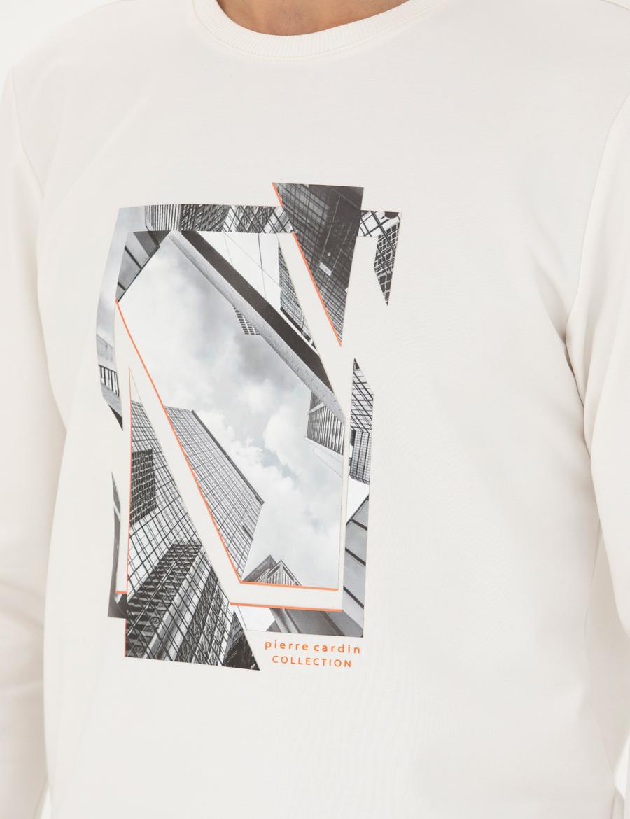 Ekru 2 İplik Regular Fit Bisiklet Yaka Sweatshirt