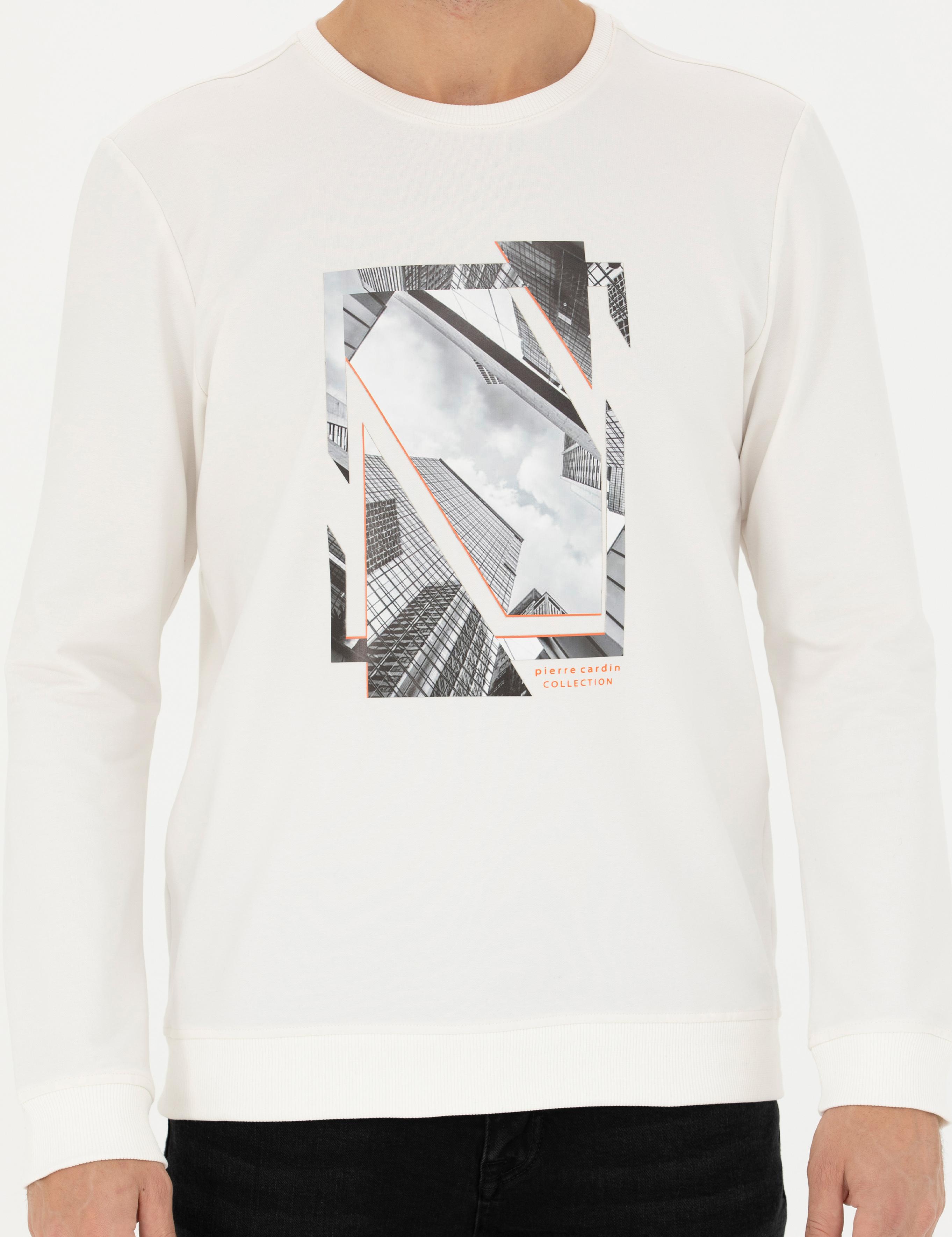 Ekru 2 İplik Regular Fit Bisiklet Yaka Sweatshirt